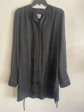 Chico's Black Textured Plaid Long-Sleeve Button Down Shirt